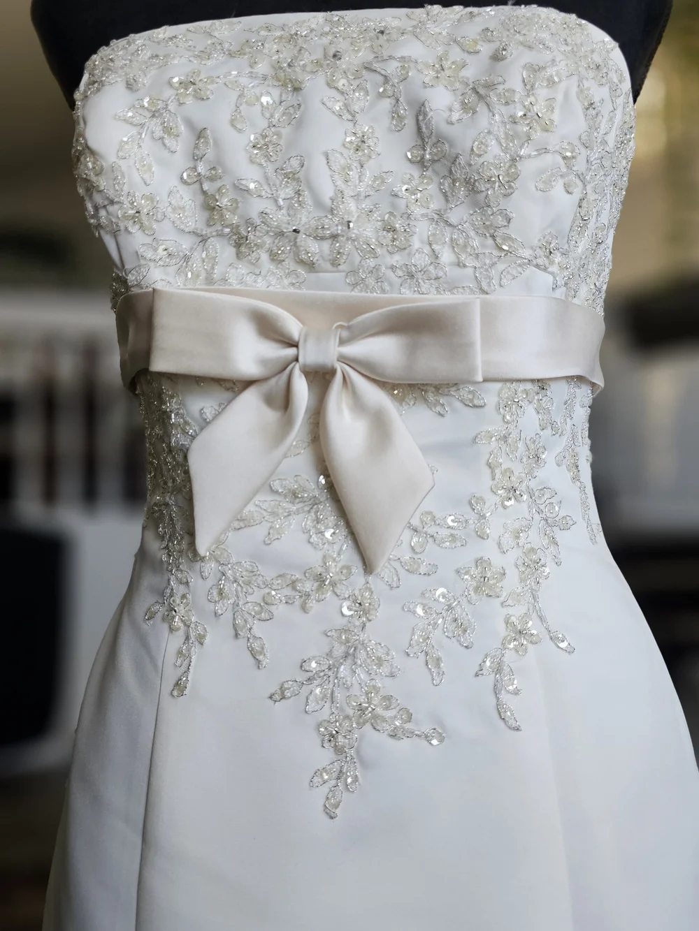DAVID'S BRIDAL COLLECTION lace wedding dress with beaded metallic lace, size 6 - Picture 5 of 17